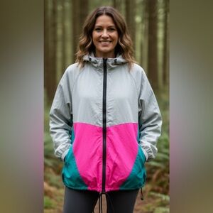 BEST OF TIMES Vintage Cotapaxi Vibe Neon Colorblock Hooded Zip Windbreaker M